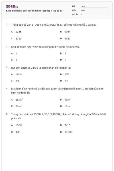 Kiểm tra định kì cuối học kì II môn Toán lớp 4 (Đề số 13)
