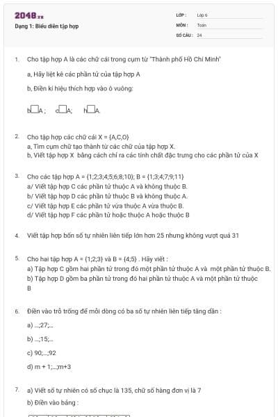 Dạng 1: Biểu diễn tập hợp