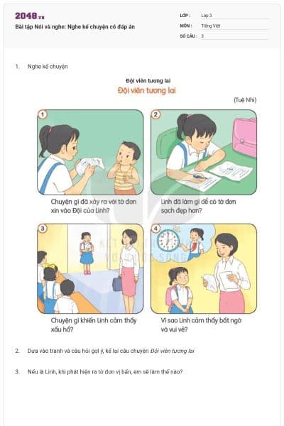 Bài tập Nói và nghe: Nghe kể chuyện có đáp án