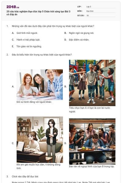 20 câu trắc nghiệm Đạo đức lớp 5 Chân trời sáng tạo Bài 3 có đáp án