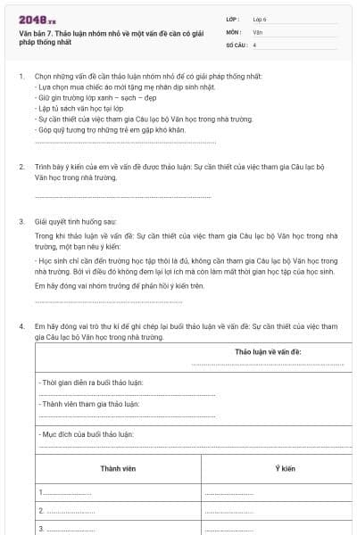 Văn bản 7. Thảo luận nhóm nhỏ về một vấn đề cần có giải pháp thống nhất