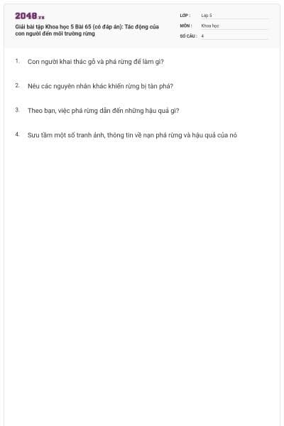 Giải bài tập Khoa học 5 Bài 65 (có đáp án): Tác động của con người đến môi trường rừng