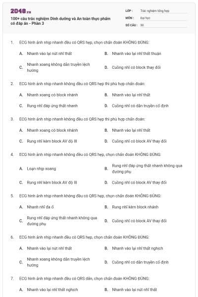 100+ câu trắc nghiệm Dinh dưỡng và An toàn thực phẩm có đáp án - Phần 3