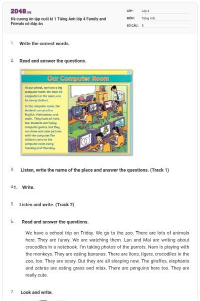 Đề cương ôn tập cuối kì 1 Tiếng Anh lớp 4 Family and Friends có đáp án