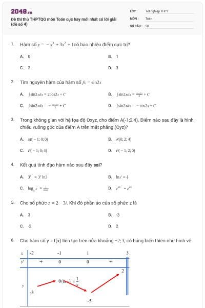 Đè thi thử THPTQG môn Toán cực hay mới nhất có lời giải (đề số 4)