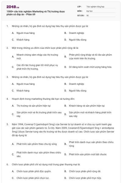 1000+ câu trắc nghiệm Marketing và Thị trường dược phẩm có đáp án - Phần 69