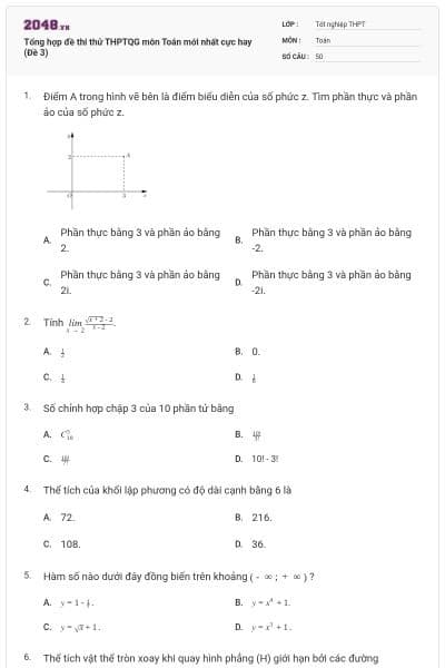 Tổng hợp đề thi thử THPTQG môn Toán mới nhất cực hay (Đề 3)
