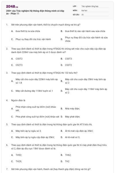 200+ câu Trắc nghiệm Hệ thống điện thông minh có đáp án - Phần 11