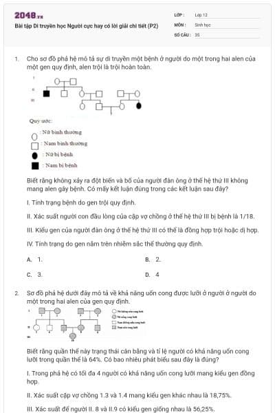 Bài tập Di truyền học Người cực hay có lời giải chi tiết (P2)