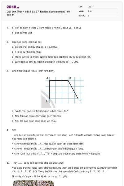 Giải SGK Toán 4 CTST Bài 37. Em làm được những gì? có đáp án