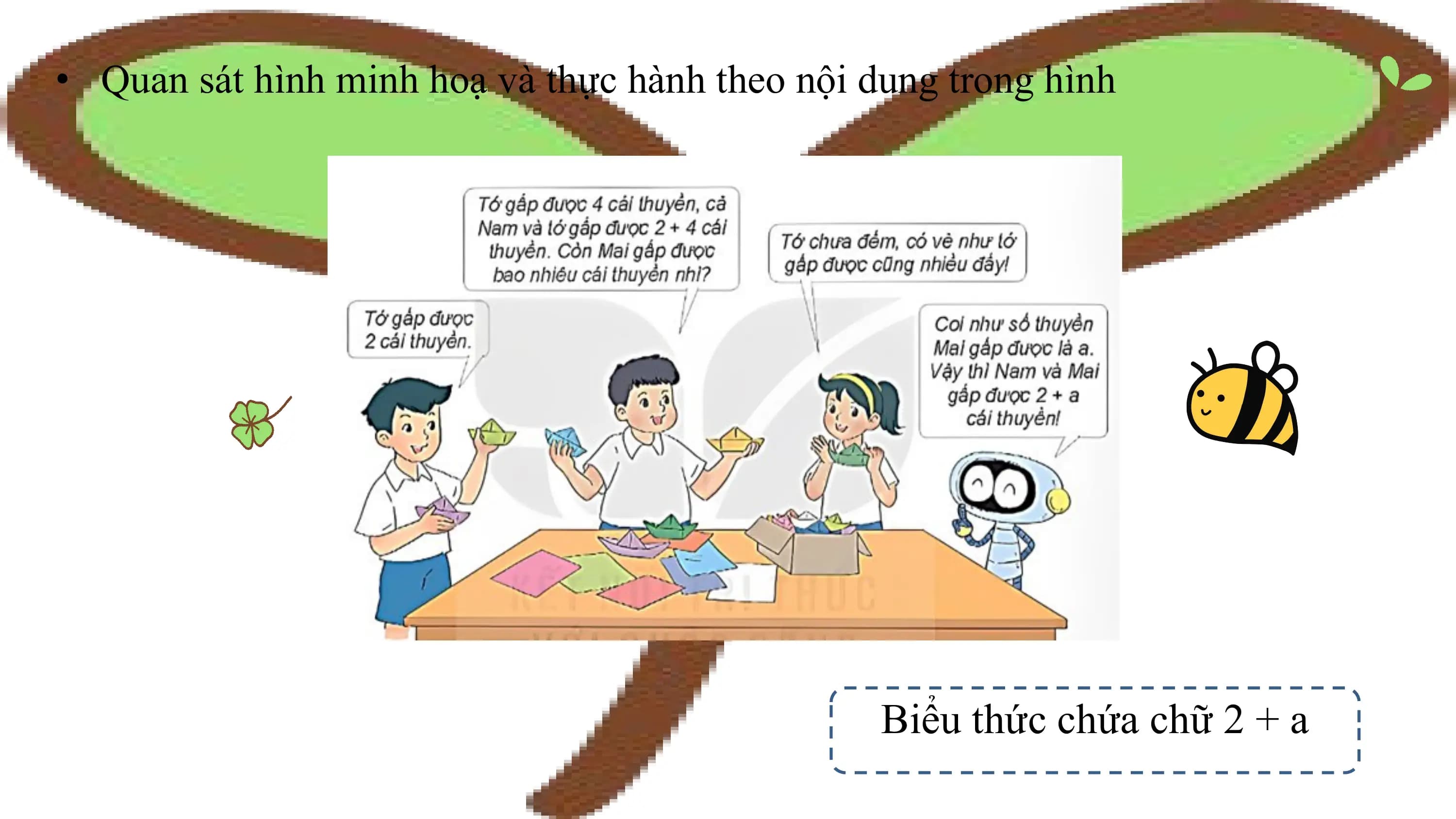 • Quan sát hình minh hoạ và thực hành theo nội dung trong hình

 Biểu thức chứa chữ 2 + a