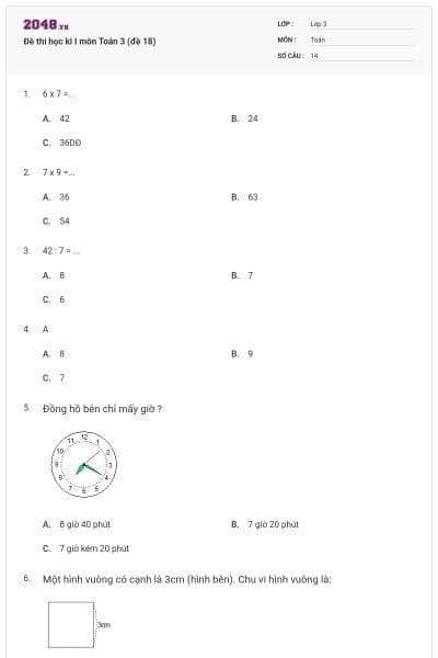 Đề thi học kì I môn Toán 3 (đề 18)