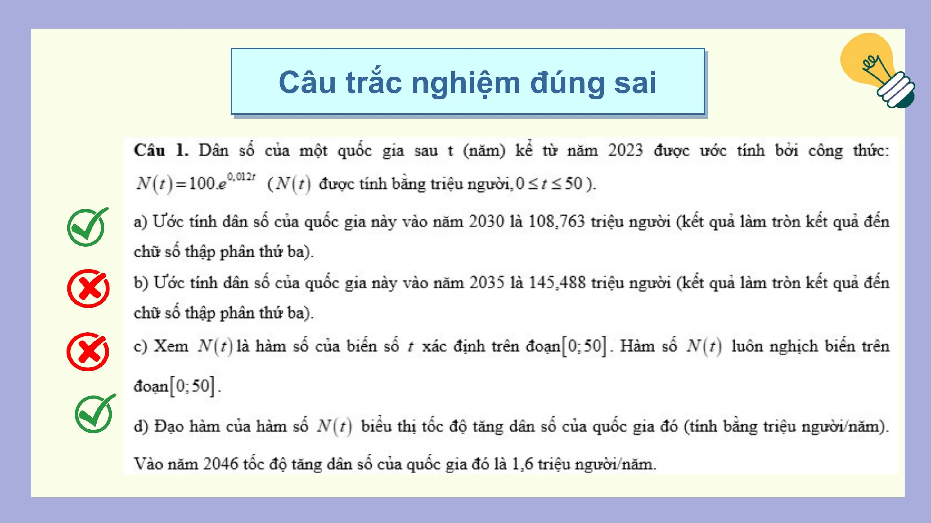 Câu trắc nghiệm đúng sai