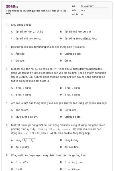 Tổng hợp đề thi thử thpt quốc gia môn Vật lí năm 2019 (đề số 8)