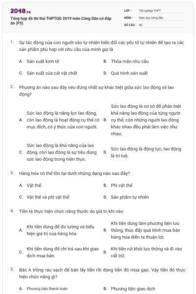 Tổng hợp đề thi thử THPTQG 2019 môn Công Dân có đáp án (P5)