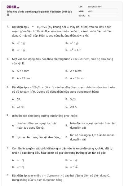 Tổng hợp đề thi thử thpt quốc gia môn Vật lí năm 2019 (đề 2)