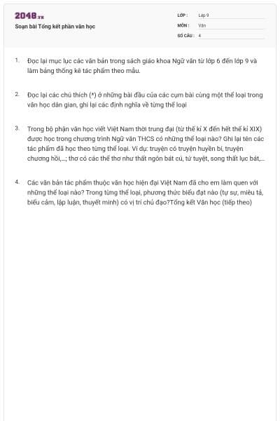 Soạn bài Tổng kết phần văn học