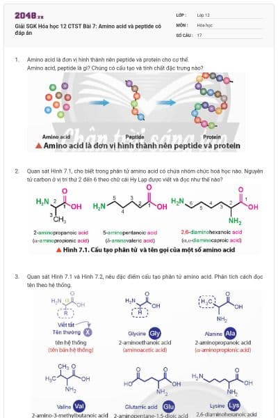 Giải SGK Hóa học 12 CTST Bài 7: Amino acid và peptide có đáp án