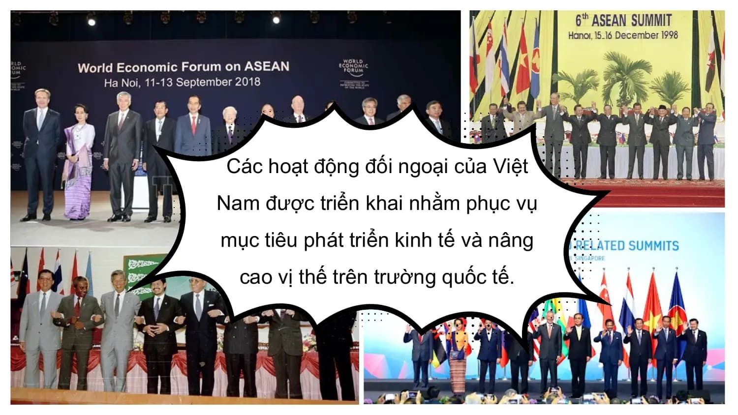 Các hoạt động đối ngoại của Việt
Nam được triển khai nhằm phục vụ
mục tiêu phát triển kinh tế và nâng
 cao vị thế trên trường quốc tế.