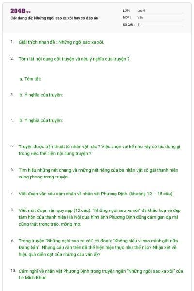Các dạng đề: Những ngôi sao xa xôi hay có đáp án