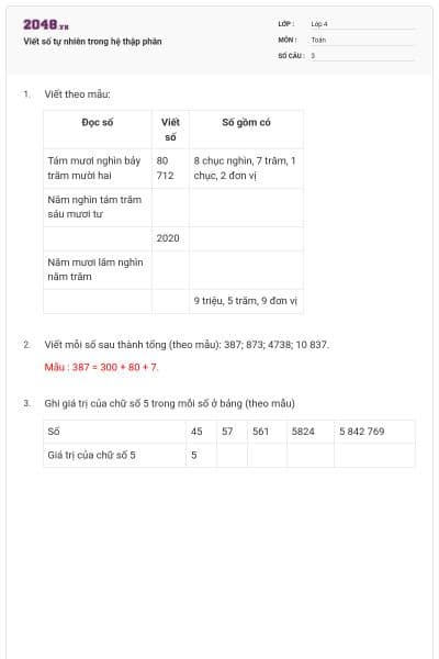 Viết số tự nhiên trong hệ thập phân