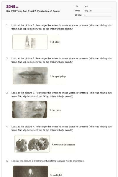 Giải VTH Tiếng Anh 7 Unit 2. Vocabulary có đáp án