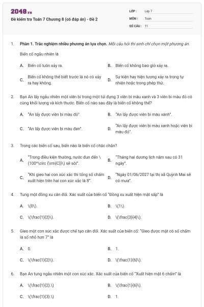 Đề kiểm tra Toán 7 Chương 8 (có đáp án) - Đề 2