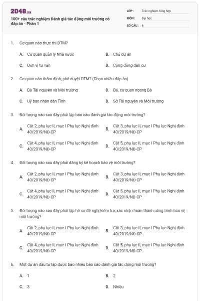 100+ câu trắc nghiệm Đánh giá tác động môi trường có đáp án - Phần 1