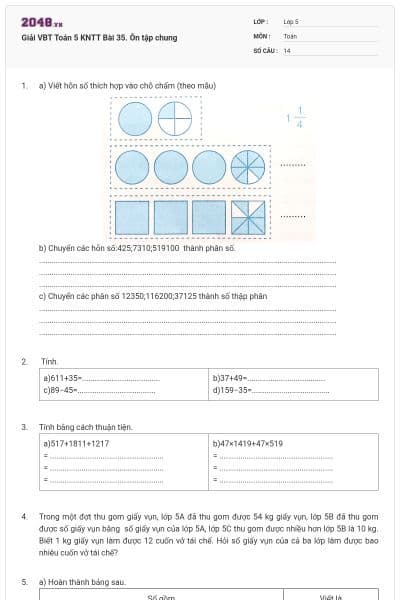Giải VBT Toán 5 KNTT Bài 35. Ôn tập chung
