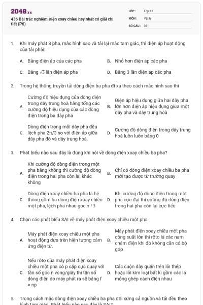 436 Bài trắc nghiệm Điện xoay chiều hay nhất có giải chi tiết (P6)