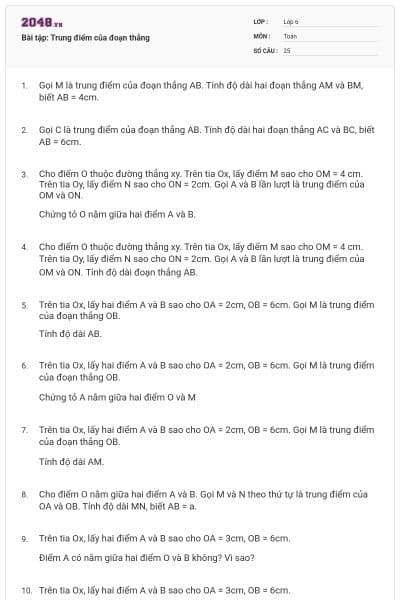Bài tập: Trung điểm của đoạn thẳng