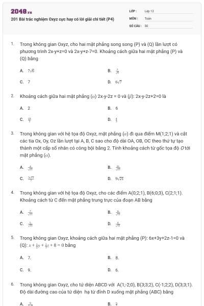 201 Bài trắc nghiệm Oxyz cực hay có lời giải chi tiết (P4)