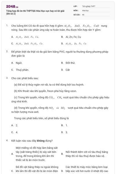 Tổng hợp đề ôn thi THPTQG Hóa Học cực hay có lời giải (Đề số 2)