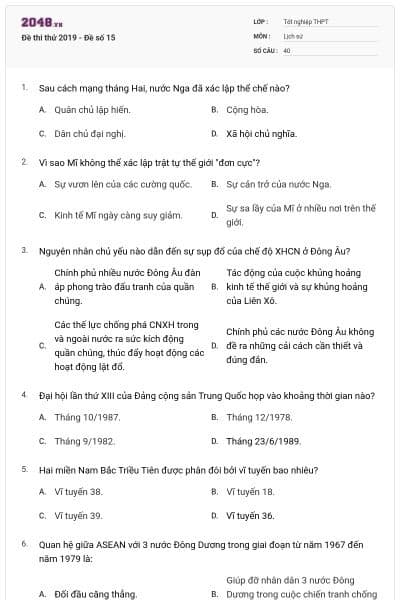 Đề thi thử 2019 - Đề số 15