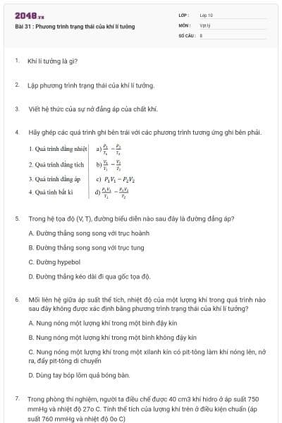 Bài 31 : Phương trình trạng thái của khí lí tưởng