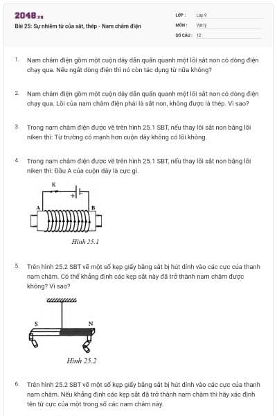 Bài 25: Sự nhiễm từ của sắt, thép - Nam châm điện