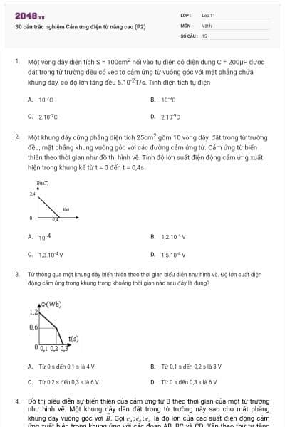30 câu trắc nghiệm Cảm ứng điện từ nâng cao (P2)