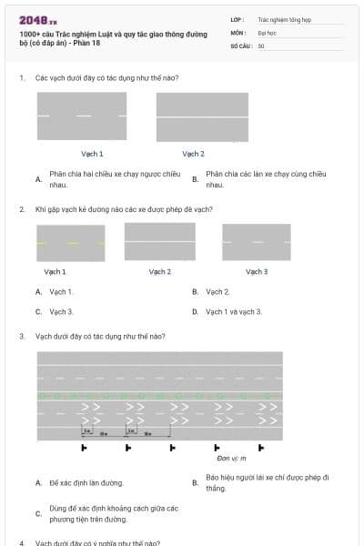 1000+ câu Trắc nghiệm Luật và quy tắc giao thông đường bộ (có đáp án) - Phần 18