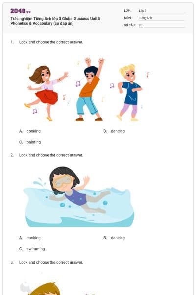 Trắc nghiệm Tiếng Anh lớp 3 Global Success Unit 5 Phonetics & Vocabulary (có đáp án)