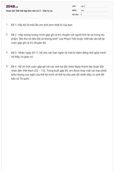 Soạn bài Viết bài tập làm văn số 3 - Văn tự sự