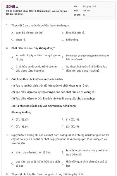 20 Bộ đề Chinh phục điểm 9-10 môn Sinh Học cực hay có lời giải (Đề số 3)