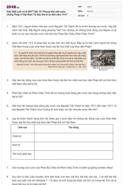 Giải SGK Lịch sử 8 KNTT Bài 19: Phong trào yêu nước chống Pháp ở Việt Nam Từ đầu thế kỉ xx đến năm 1917