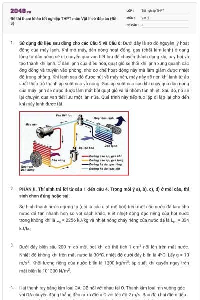 Đề thi tham khảo tốt nghiệp THPT môn Vật lí có đáp án (Đề 3)