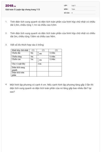 Giải toán 5 Luyện tập chung trang 113
