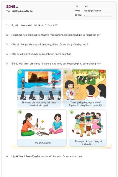 Tạm biệt lớp 6 có đáp án