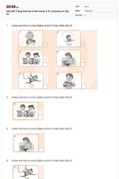 Giải SBT Tiếng Anh lớp 3 Self-check 4: B. Listening có đáp án