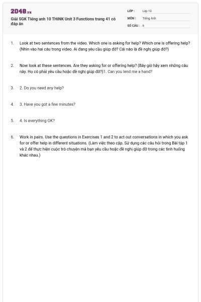 Giải SGK Tiếng anh 10 THiNK Unit 3 Functions trang 41 có đáp án