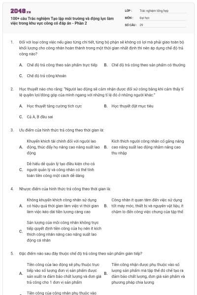 100+ câu Trắc nghiệm Tạo lập môi trường và động lực làm việc trong khu vực công có đáp án - Phần 2