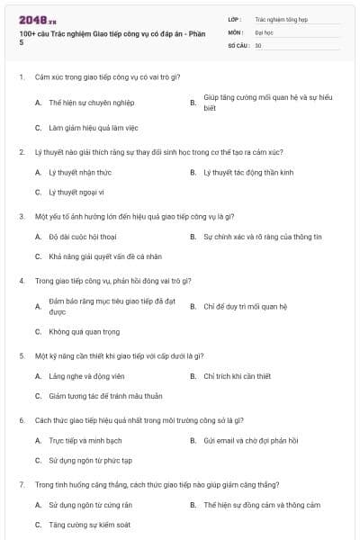 100+ câu Trắc nghiệm Giao tiếp công vụ có đáp án - Phần 5