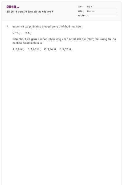 Bài 28.11 trang 36 Sách bài tập Hóa học 9
